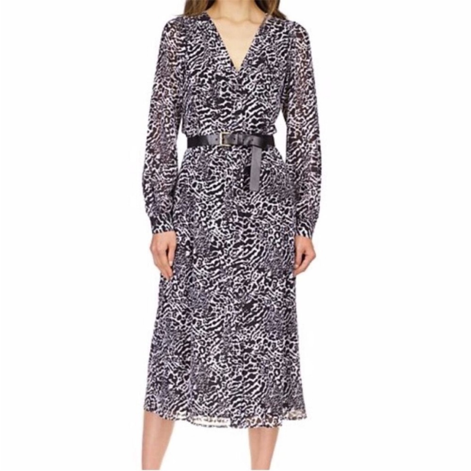 Michael Michael Kors Animal Print Kate Midi Dress White Black - P (2)